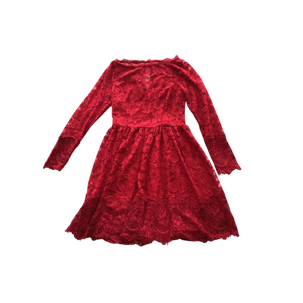 Nordstrom Soieblu Dress Boatneck Sweetheart Keyhole Back Lace Small Deep Red
